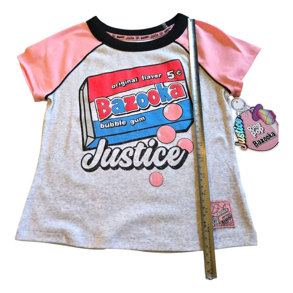 Bazooka Ring Pop Justice Crop Top Raglan Baby Tee Girl SZ M